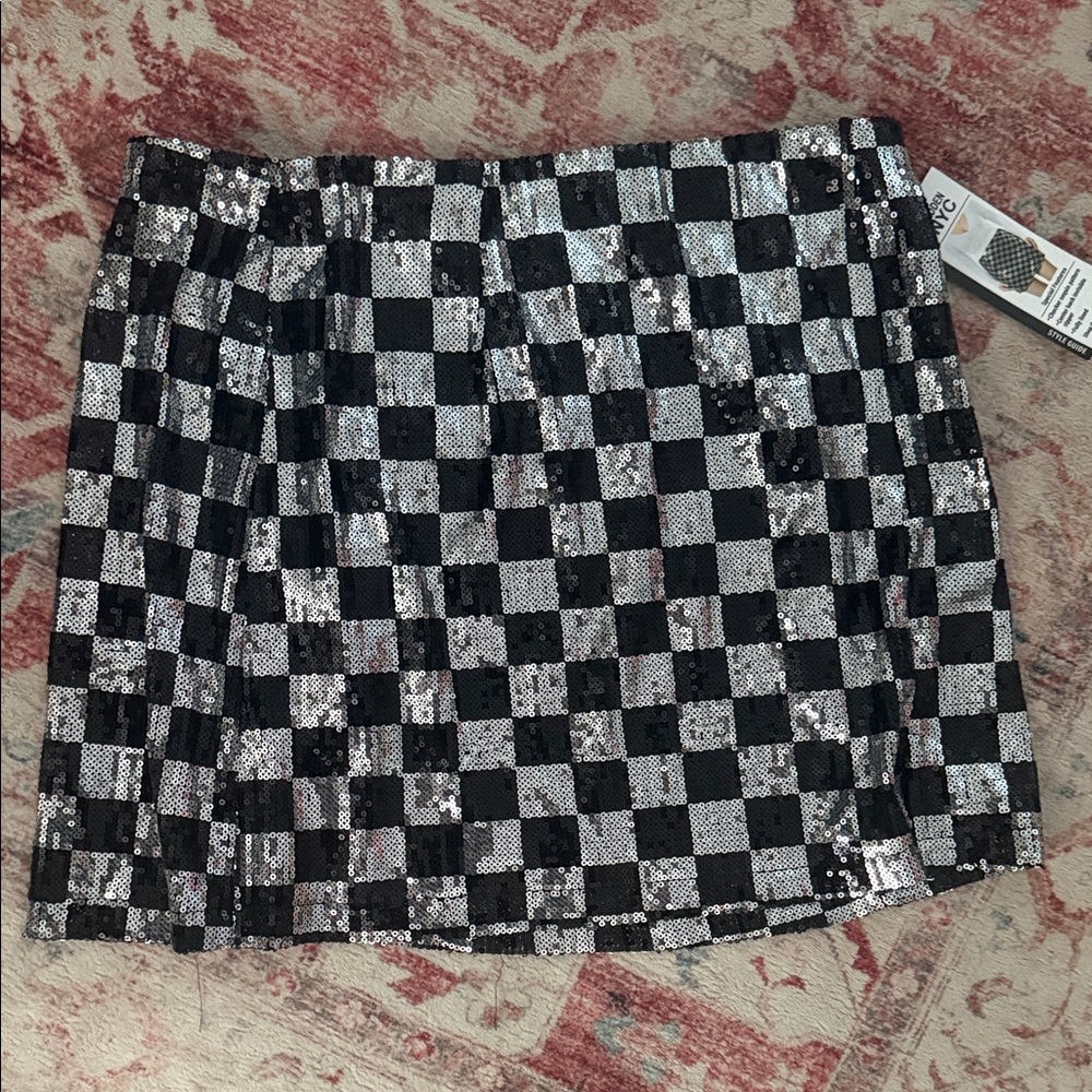 Sequin Checkerboard Mini Skirt - Black & Silver